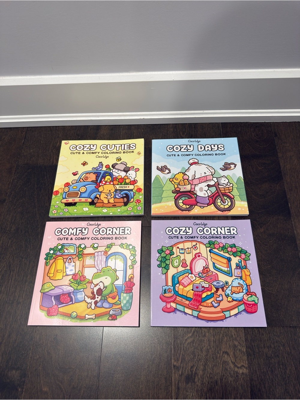 Cozy Cuties & Cozy Corner Coloring Book Set - Pink, Yellow, Blue, Purple